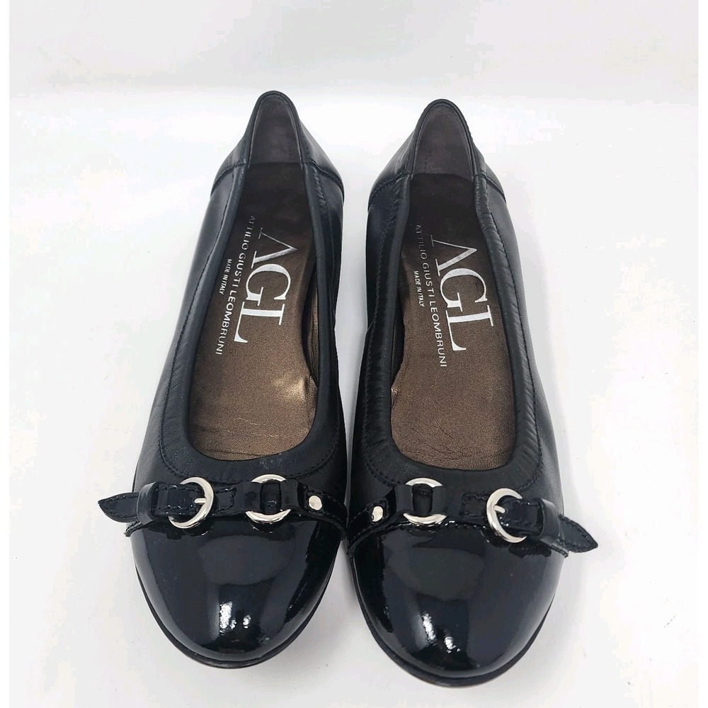 AGL Attilio Giusti Leombruni Monika Cap Toe Flats Womens 37.5/7.5 Black Italy